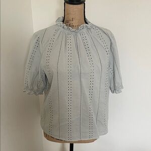 Elegant Light Blue /Gray Eyelet Blouse, size S, EUC